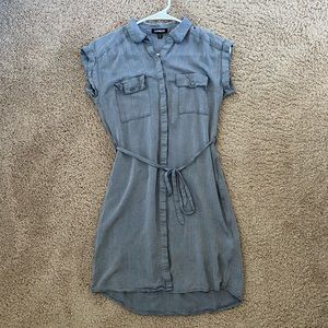 Express Light Blue Button Up Tie Dress